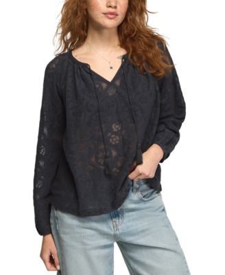 Women's Long-Sleeve Lace Peasant Top