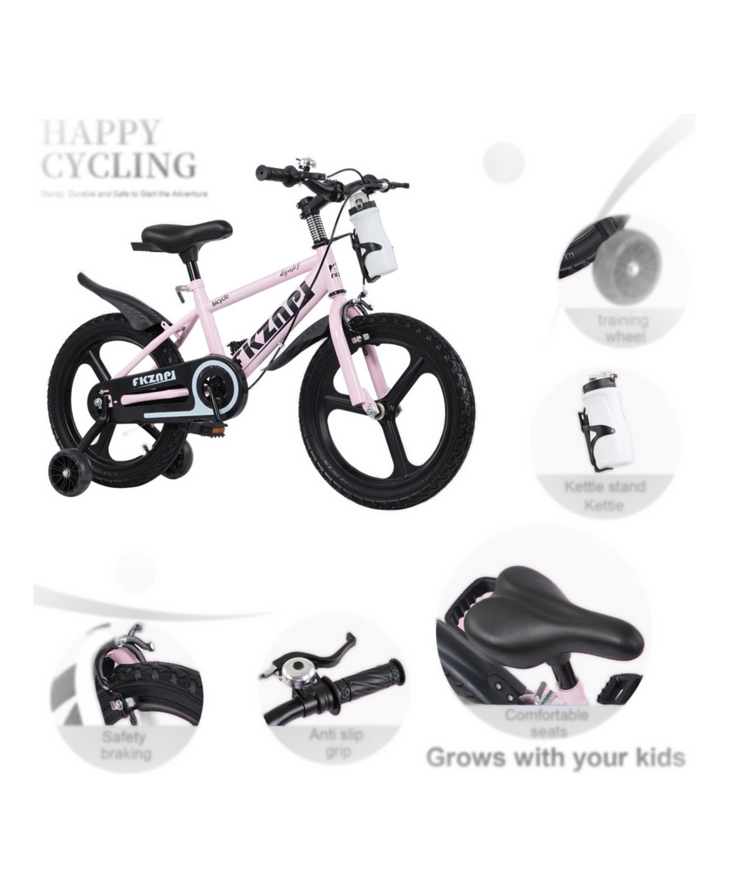 Детская игрушка ECHTPeak 18-Inch Kids' Bike with Light-Up Training Wheels and Adjustable Seat, 3–9 лет, цвет: Розовый — фото 2