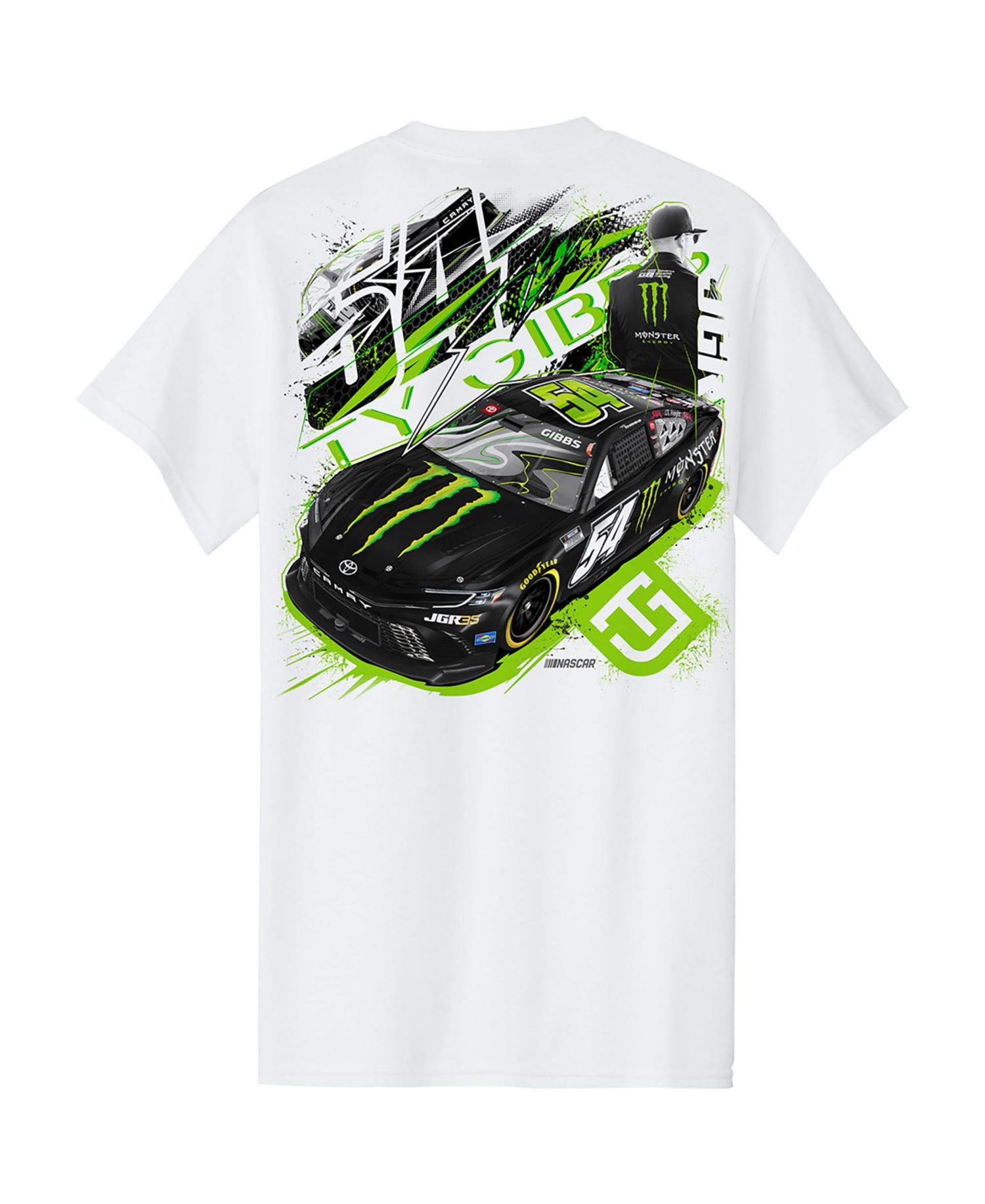 Men's White Ty Gibbs Monster Energy Car T-Shirt