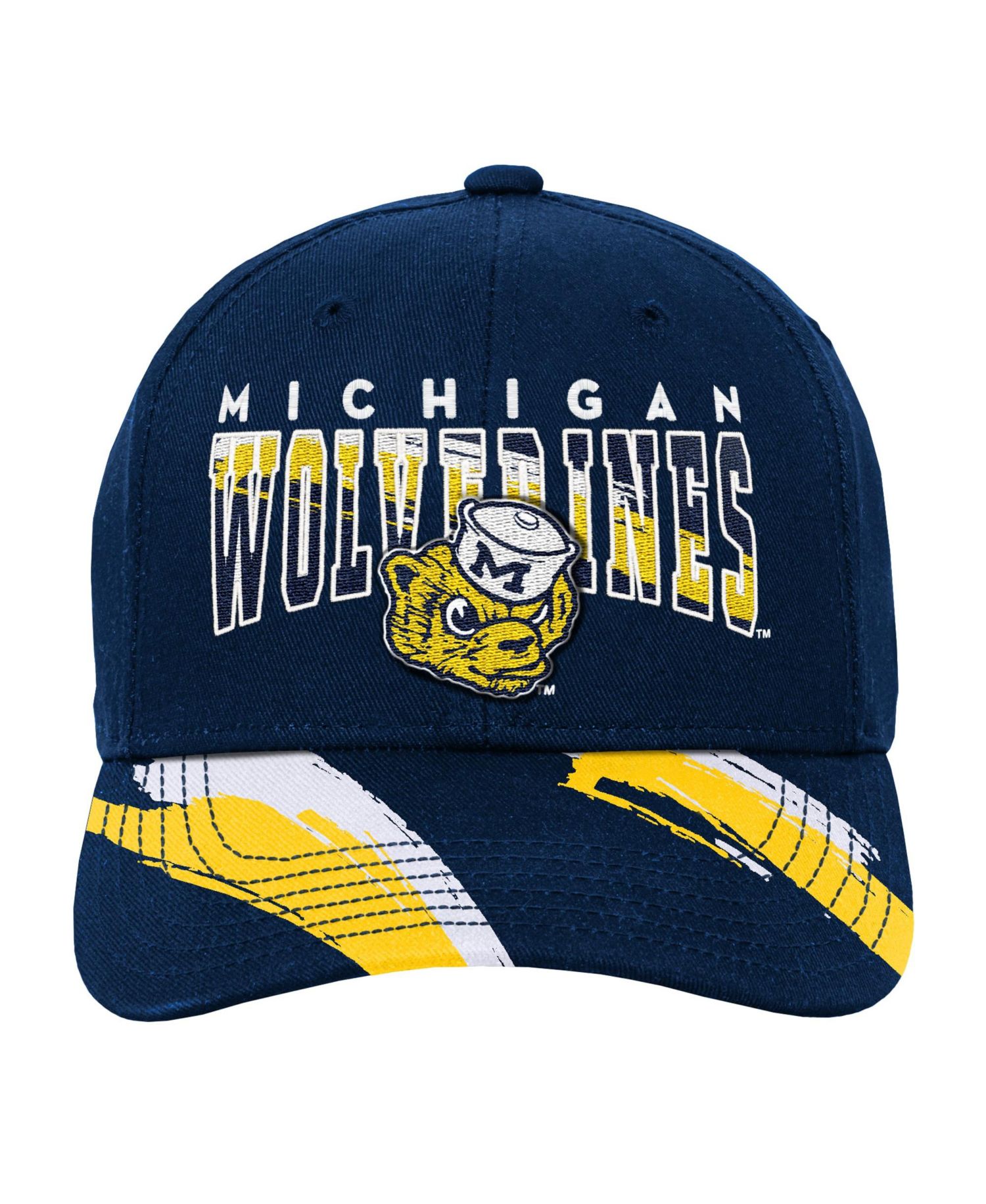 Big Boys and Girls Navy Michigan Wolverines Mascot Streaks Pro Crown Adjustable Hat