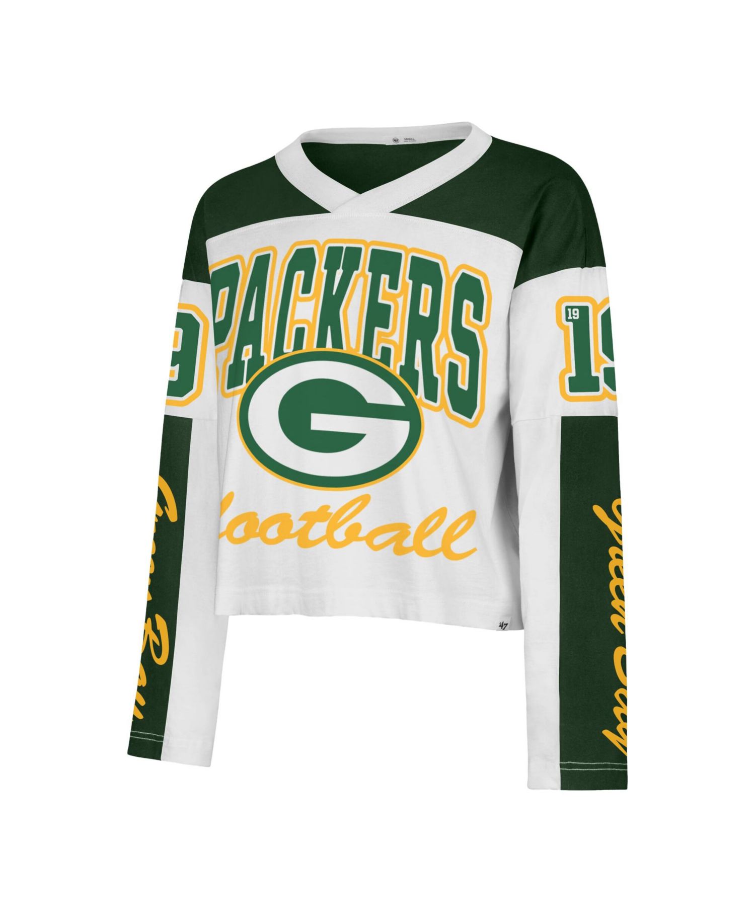 Women's '47 White Green Bay Packers Exclamation Metro V-Neck Long Sleeve Jersey T-Shirt