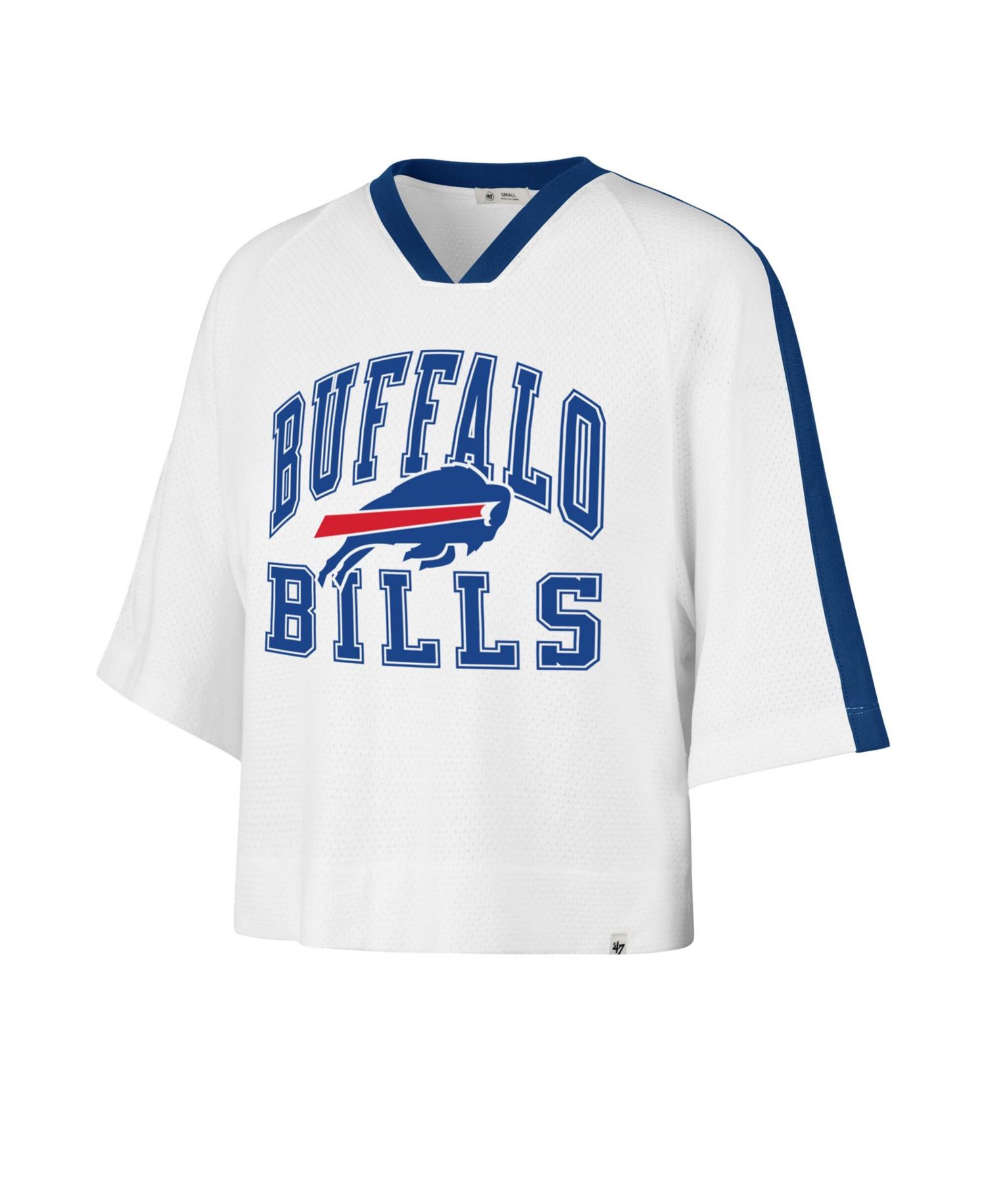 Women's '47 White Buffalo Bills Big Overarch Drop Needle Raglan V-Neck T-Shirt