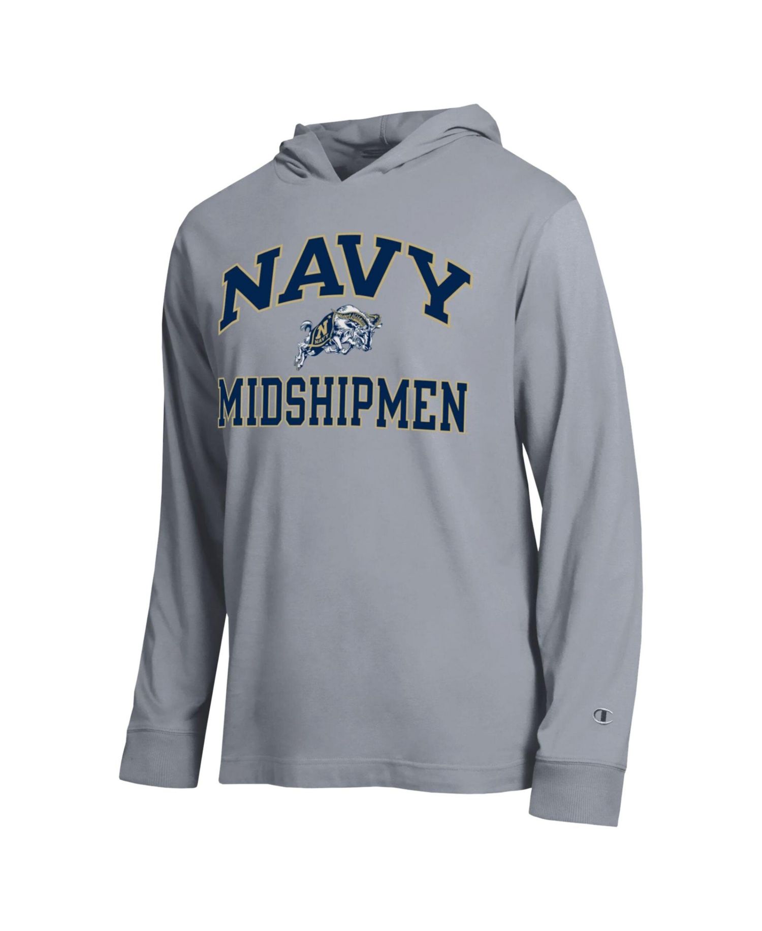 Men's Heather Gray Navy Midshipmen High Motor All-Star Long Sleeve Hooded T-Shirt