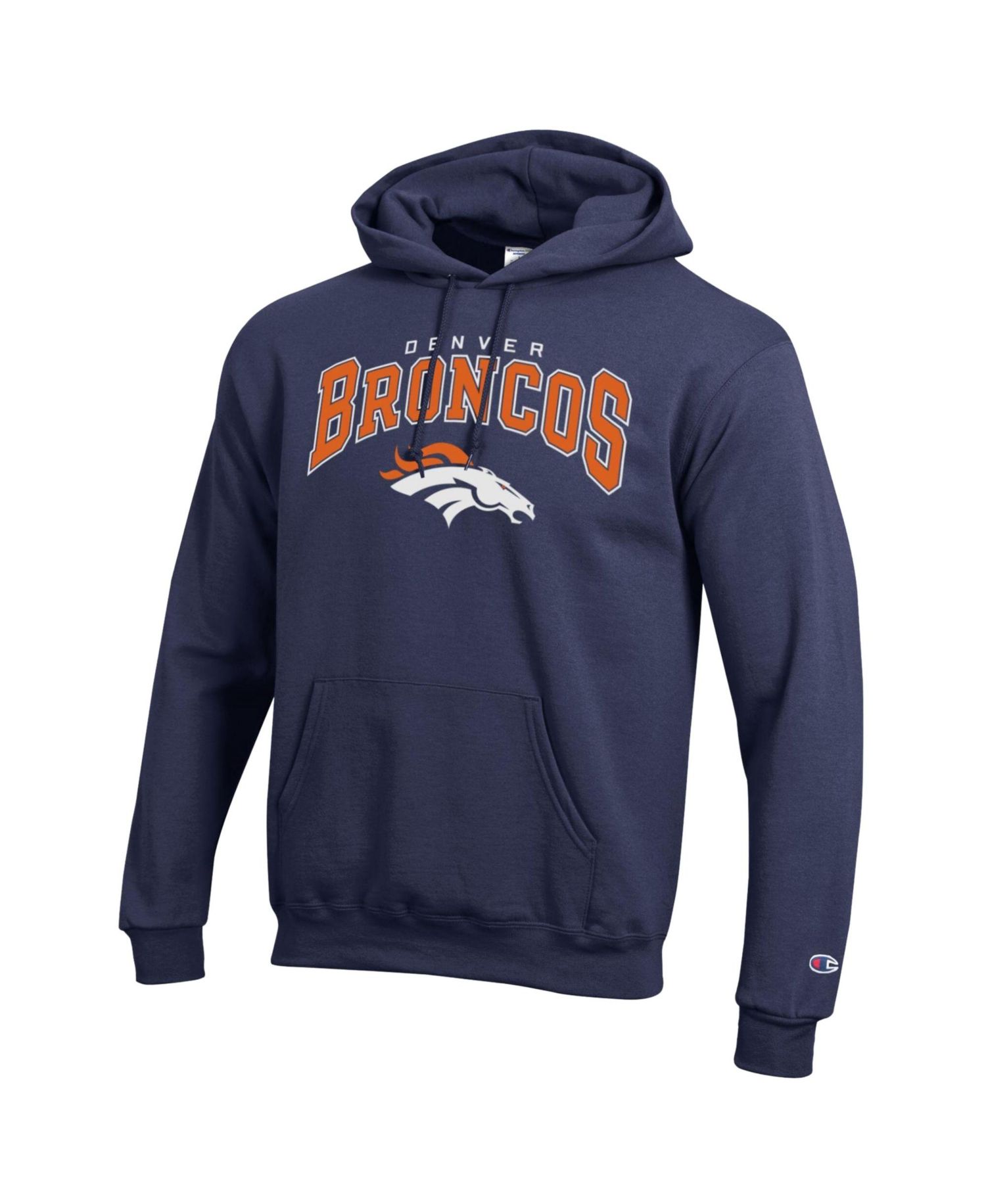 Men's Navy Denver Broncos Powerblend Arch over Logo Hoodie