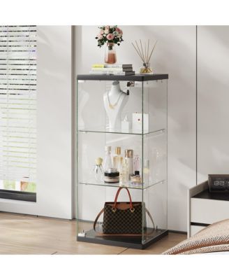 Glass Display Cabinet with RGB Lights, 3-Tier