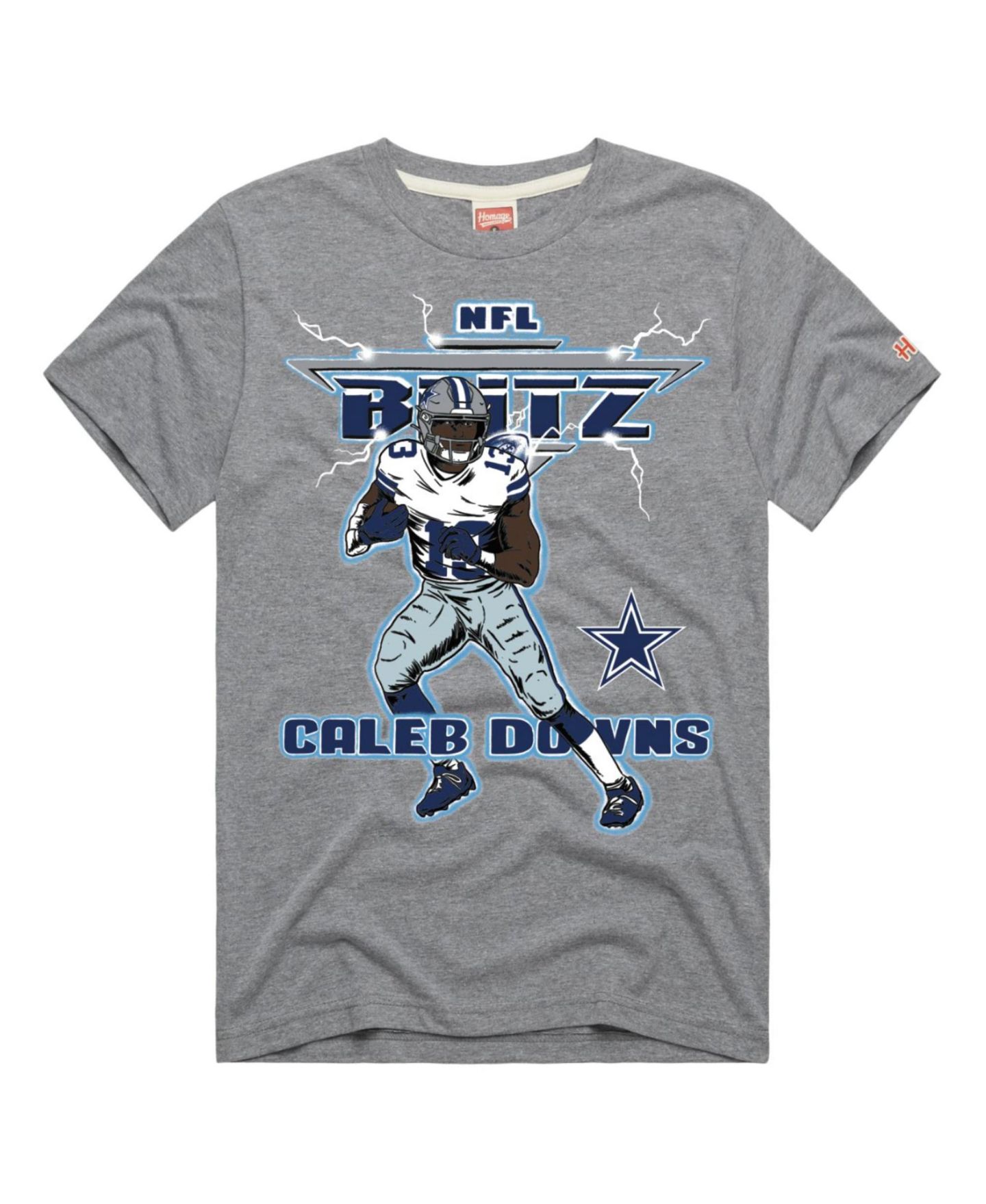 Футболка Homage Caleb Downs Gray Dallas Cowboys NFL Blitz Graphic Tri-Blend — фото 1