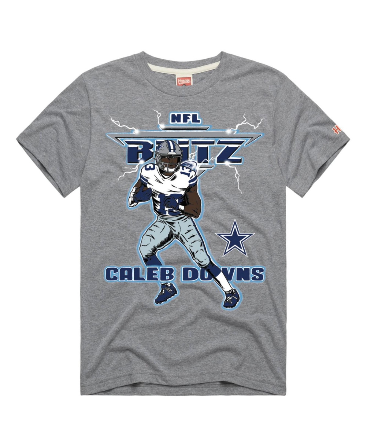 Men's and Women's Homage Caleb Downs Gray Dallas Cowboys Nfl Blitz Graphic Tri-Blend T-Shirt