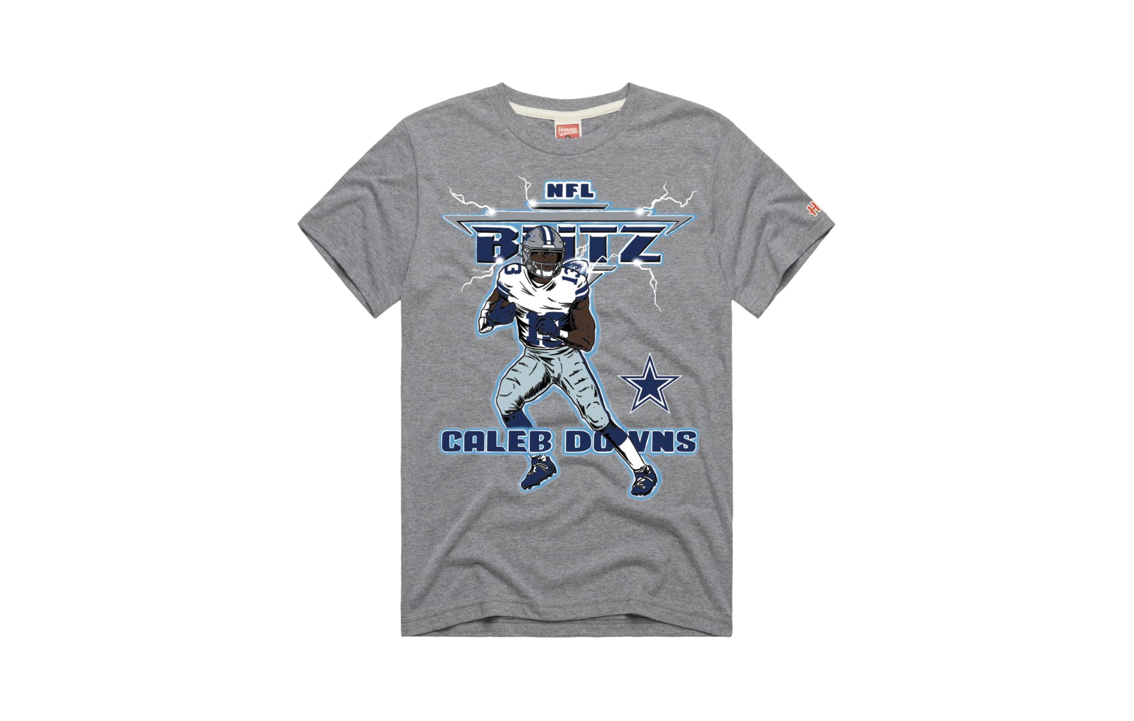Men's and Women's Homage Caleb Downs Gray Dallas Cowboys Nfl Blitz Graphic Tri-Blend T-Shirt