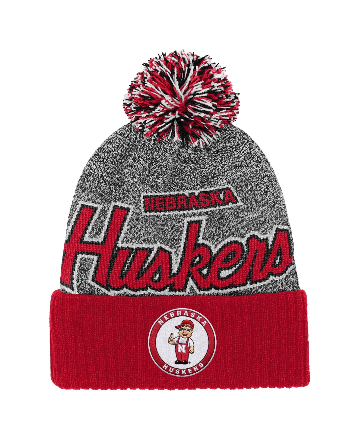 Big Boys and Girls Mitchell & Ness Scarlet Nebraska Huskers Mascot Cuffed Knit Hat with Pom - Scarlet