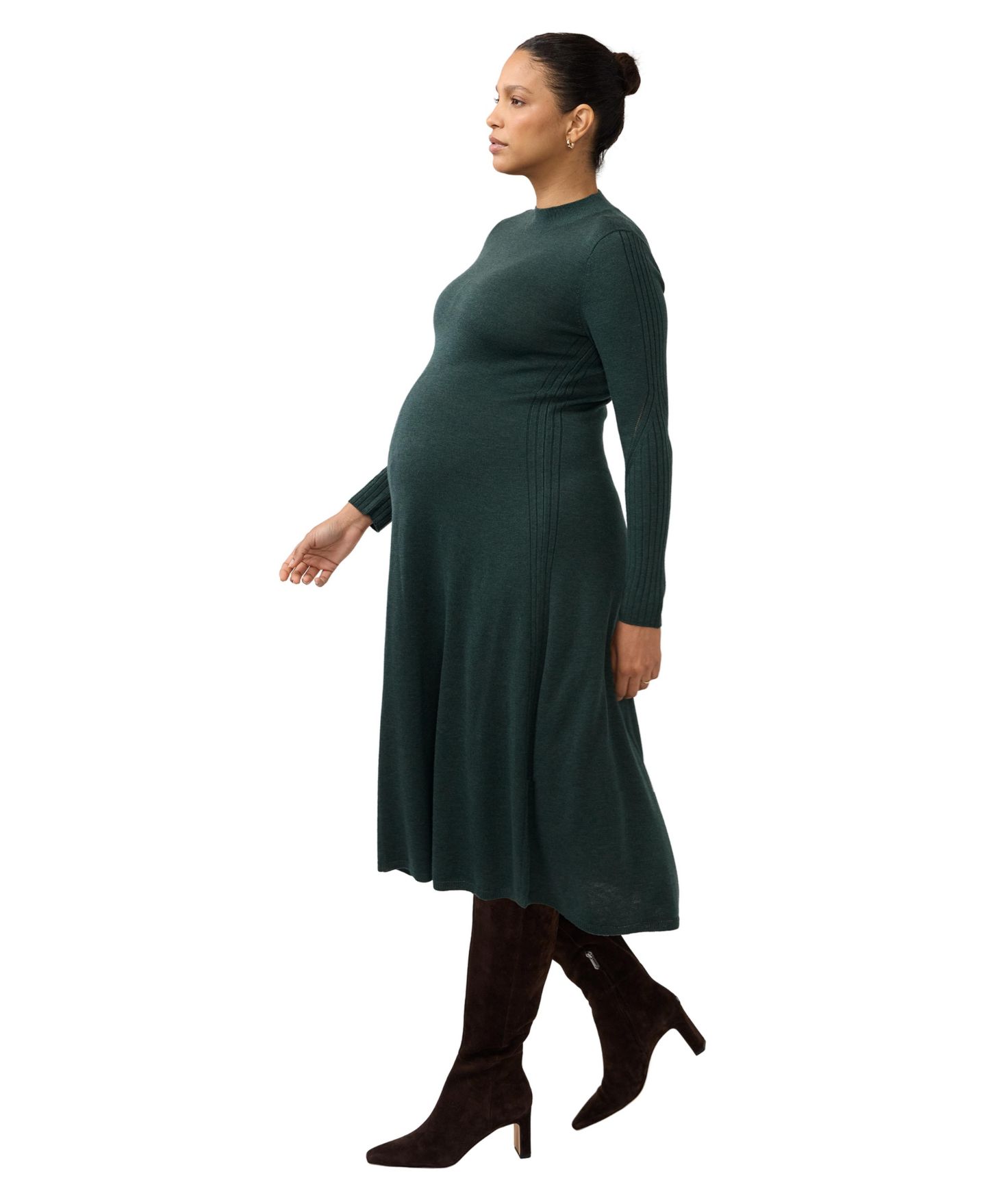 Женское платье Ingrid + Isabel Maternity Long-Sleeve Fit-and-Flare Midi, цвет: Тёмный зелёный — фото 2