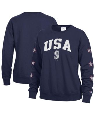 Women's Navy Seattle Mariners Americana Fleece Crewneck Sweatshirt
