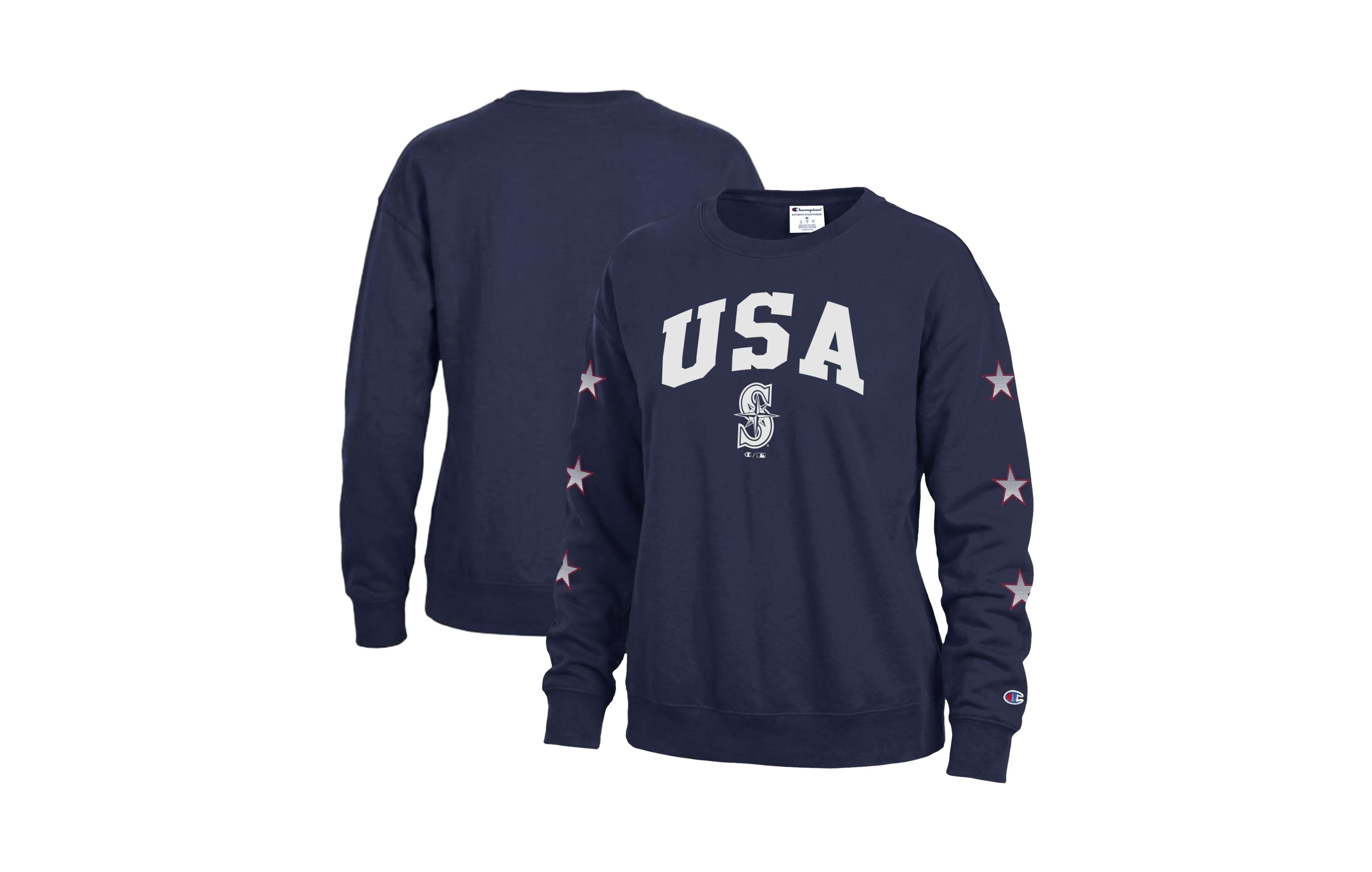 Champion Women's Navy Seattle Mariners Americana Fleece Crewneck Sweatshirt