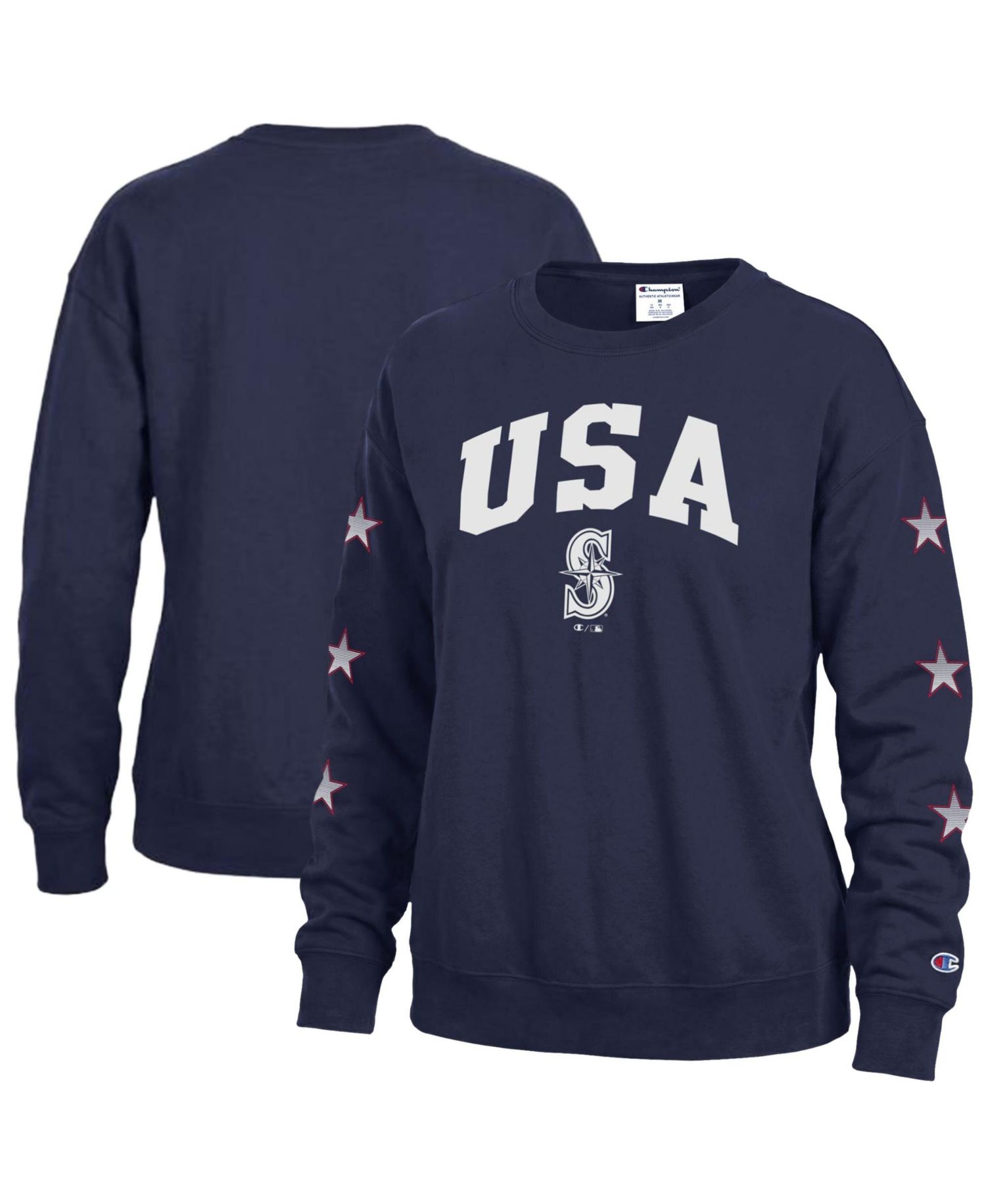 Women's Navy Seattle Mariners Americana Fleece Crewneck Sweatshirt