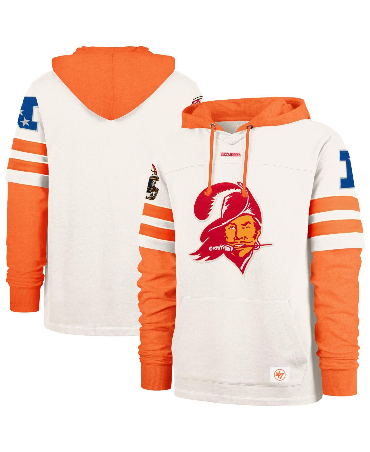 Men's '47 Cream Tampa Bay Buccaneers Split Zone Cornerback Duo Lacer Hoodie