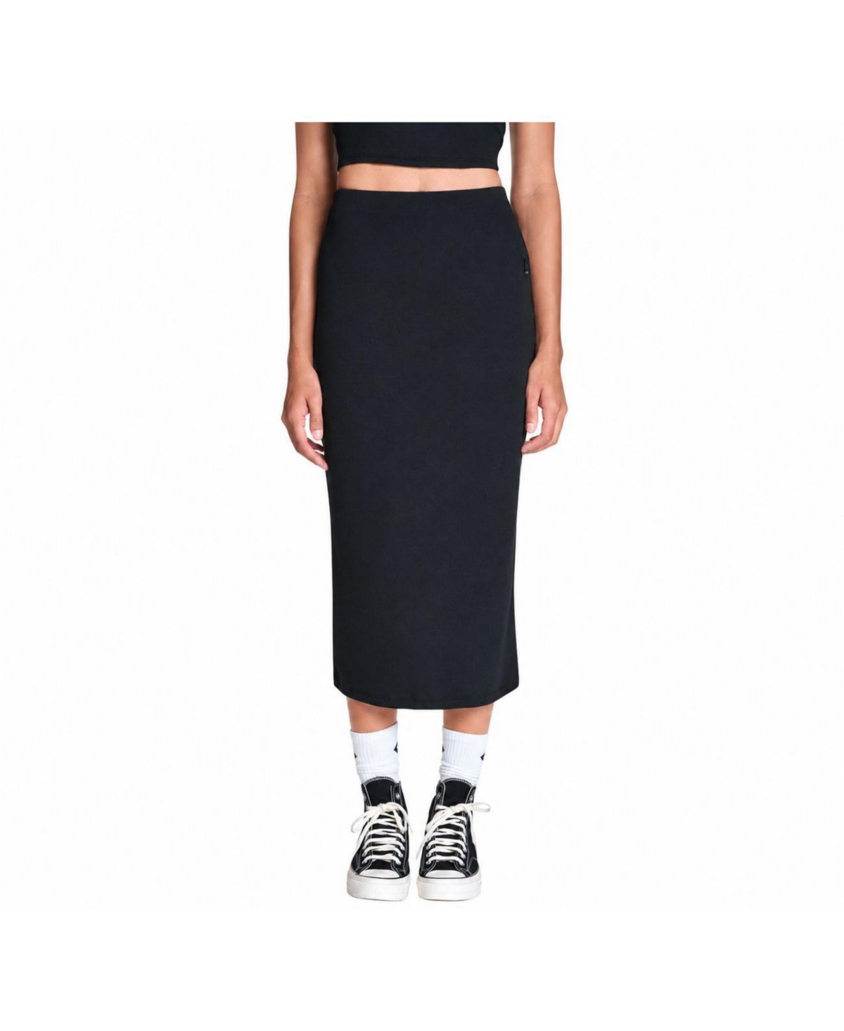 Converse Women's Box Star Ribbed Midi Slit Skirt - Black