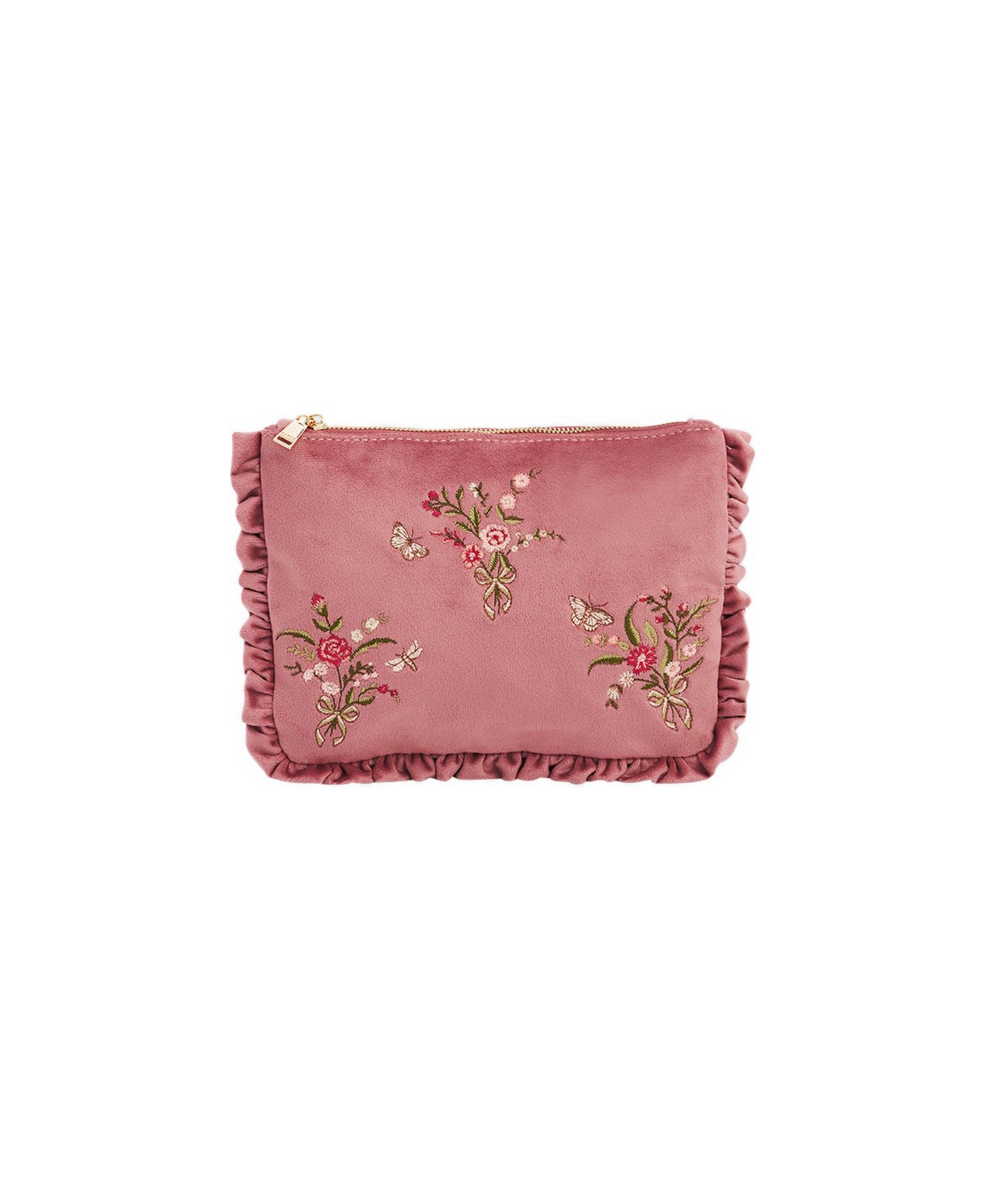 Женские кошельки Fable England Floral Posy Embroidered Velvet Pouch, цвет: Розовый — фото 1