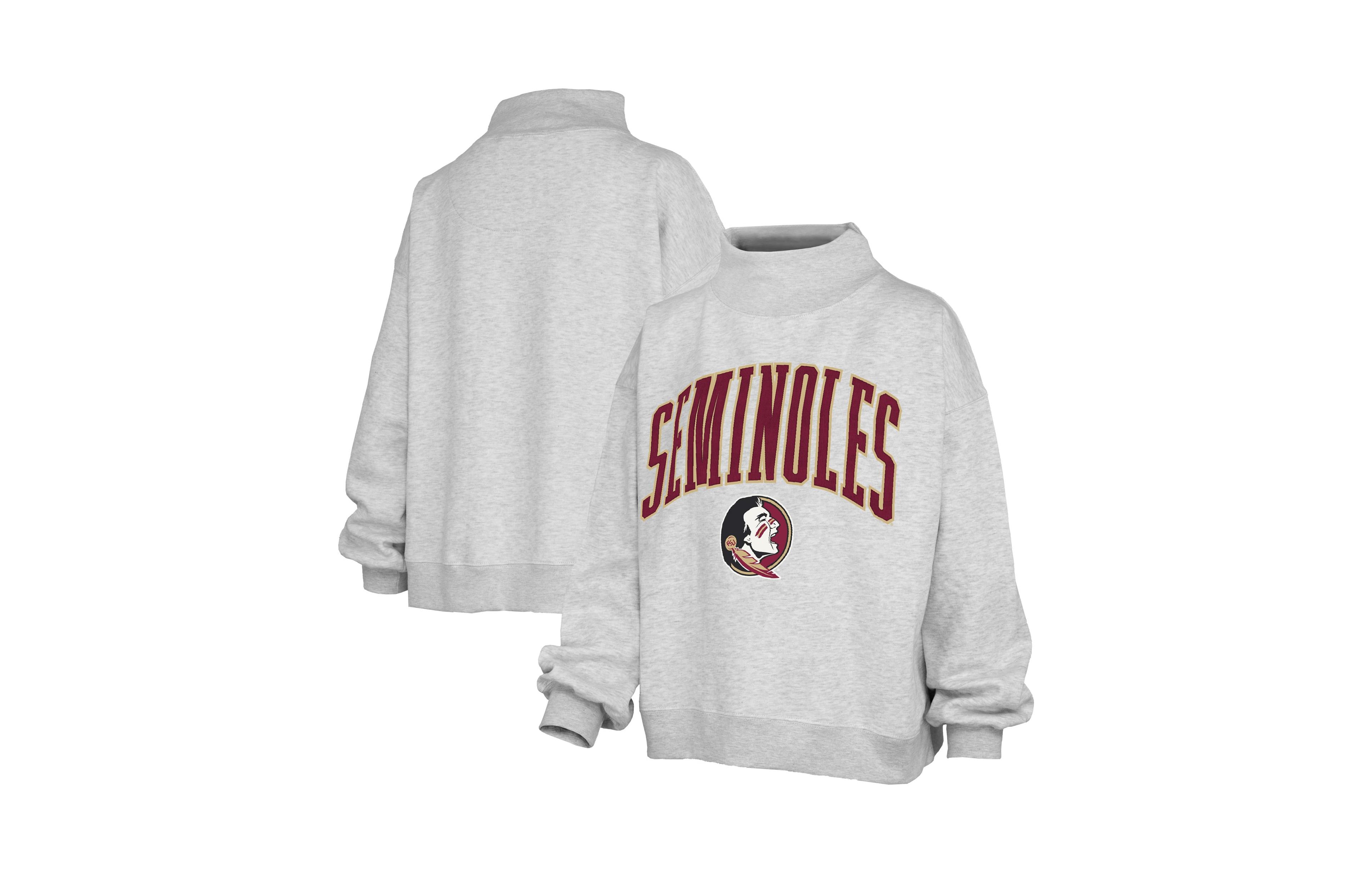 Pressbox Women's Gray Florida State Seminoles Nelson Texture Lingo Mock Neck Fleece Sweatshirt