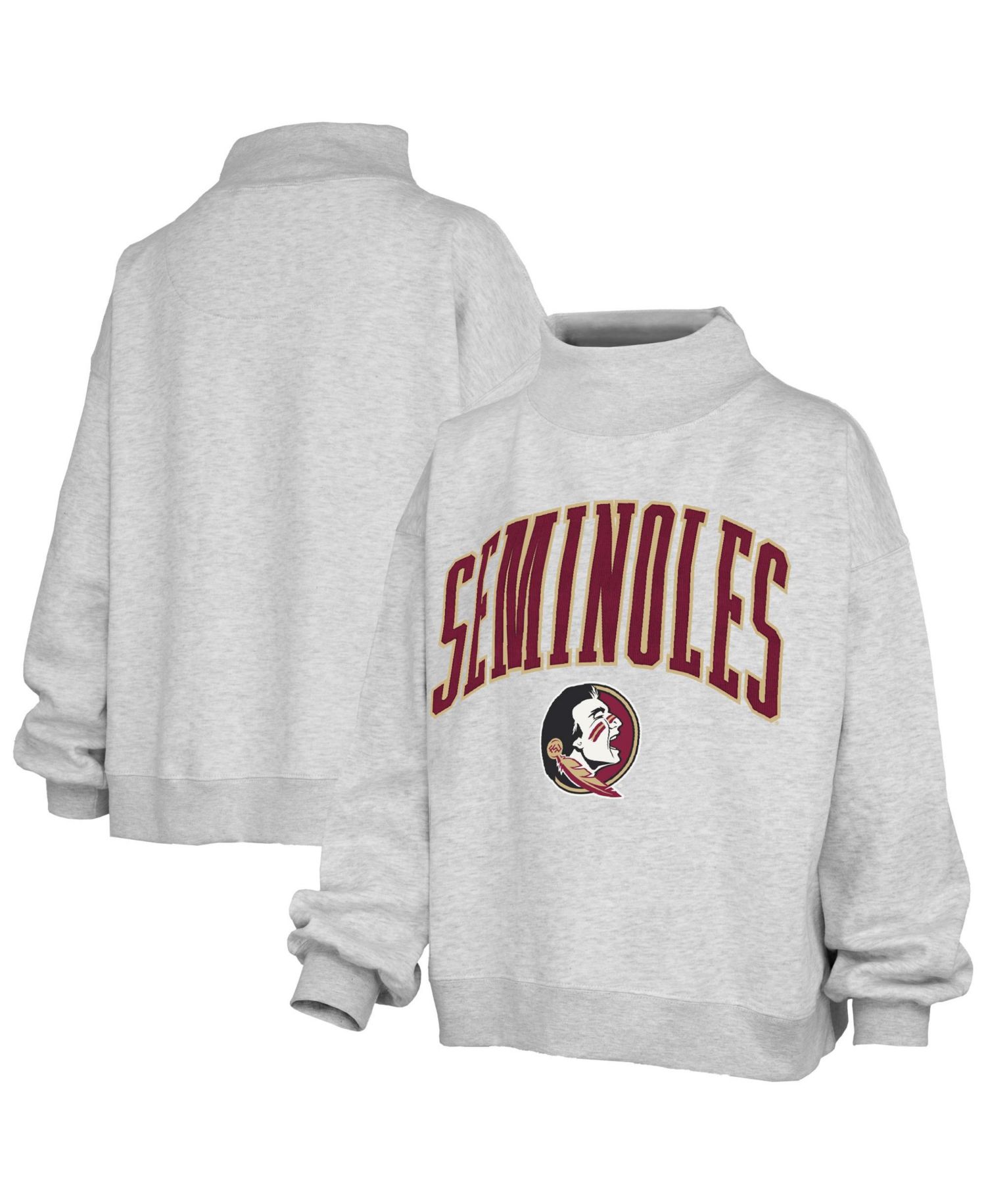 Women's Gray Florida State Seminoles Nelson Texture Lingo Mock Neck Fleece Sweatshirt