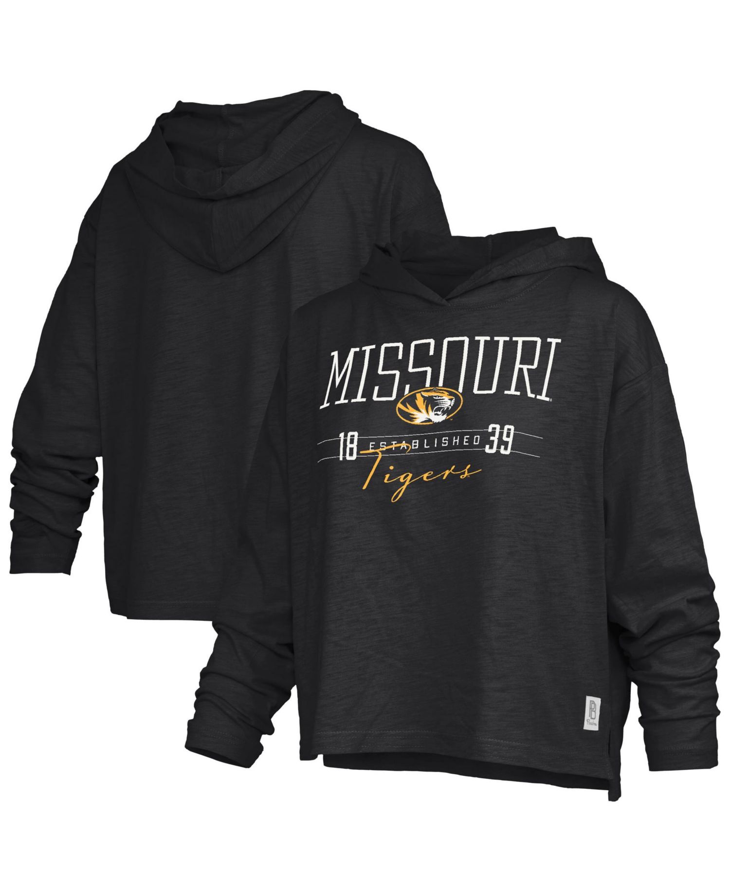 Women's Black Missouri Tigers Castillo Slub Waist Length Long Sleeve Hooded T-Shirt