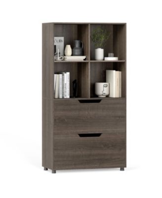 4-Cube Bookcase with 2 Drawers 51 in 5-Tier Tall Freestanding Bookshelf