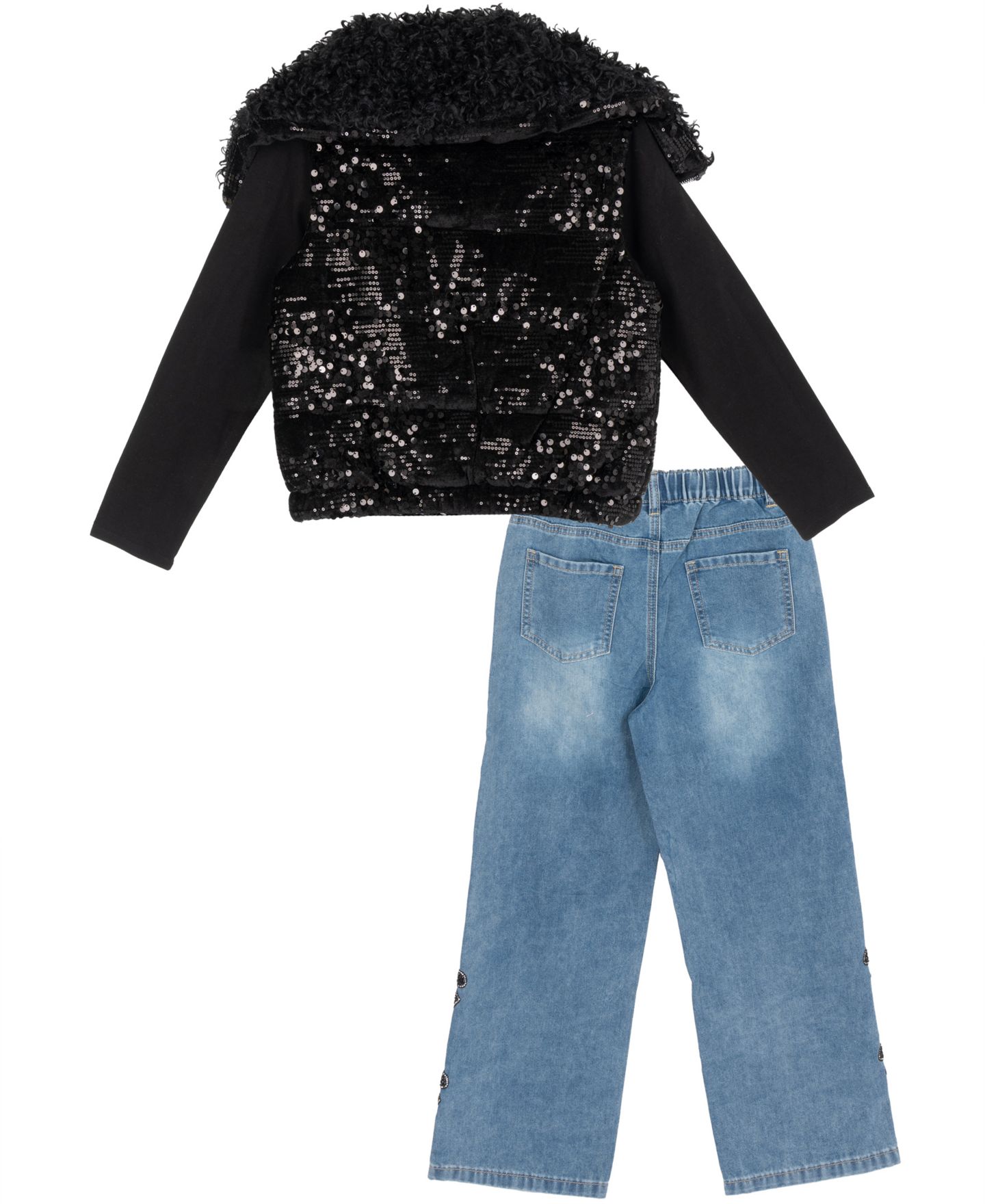 Tween Diva Girls' 7-12 Sequin Velvet Puffer Vest, Top and Pants, 3-Piece Set, цвет: Чёрный — фото 2