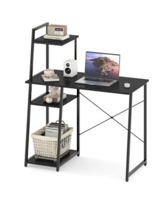 Computer Desk with Shelves and 3-Tier Storage Bookshelf, Black