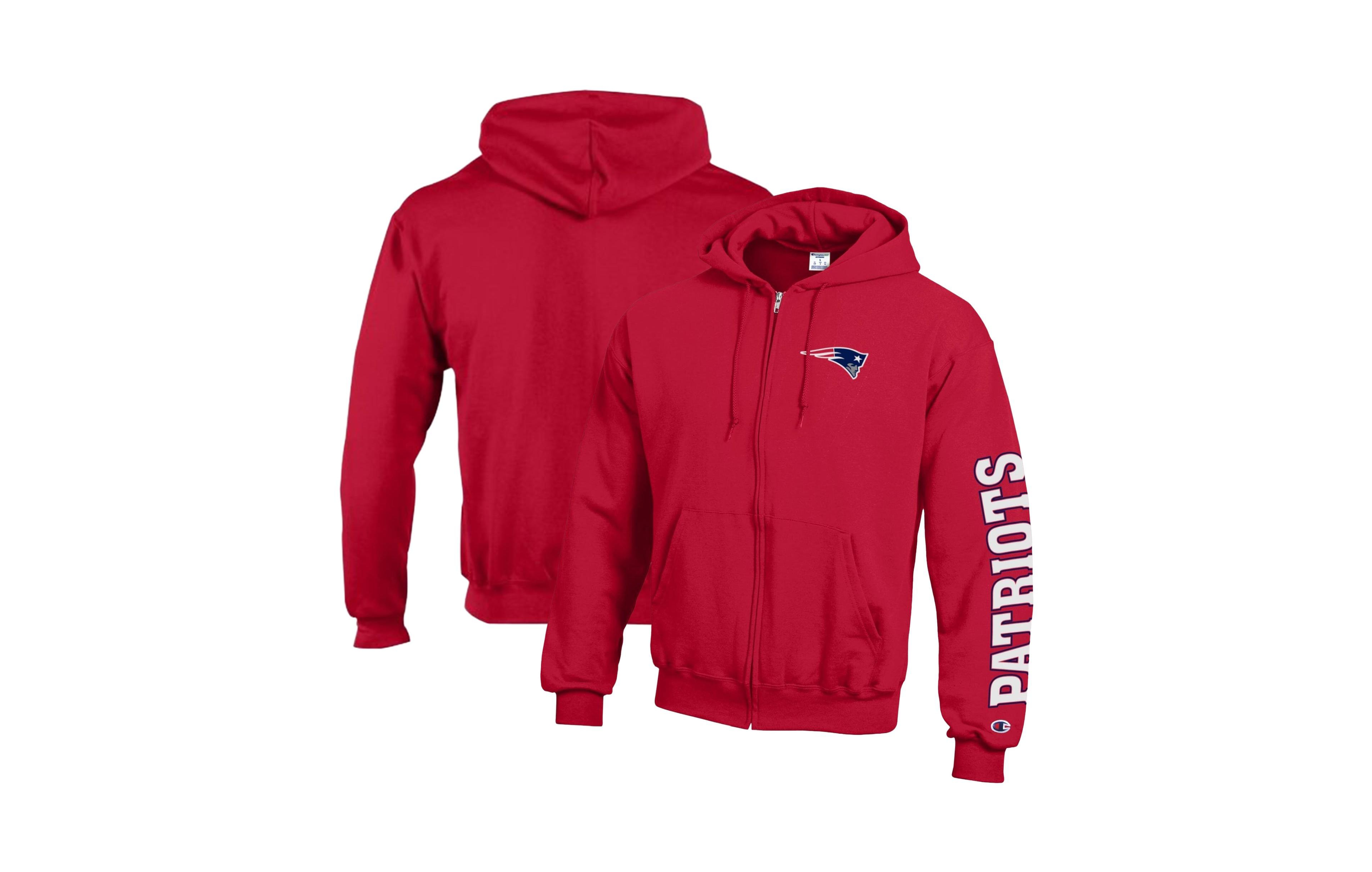 Champion Men's Red New England Patriots Power Blend Fleece Full-Zip Hoodie