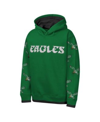 Big Boys and Girls Kelly Green Philadelphia Eagles Retro Draft Day Chenille Pullover Hoodie