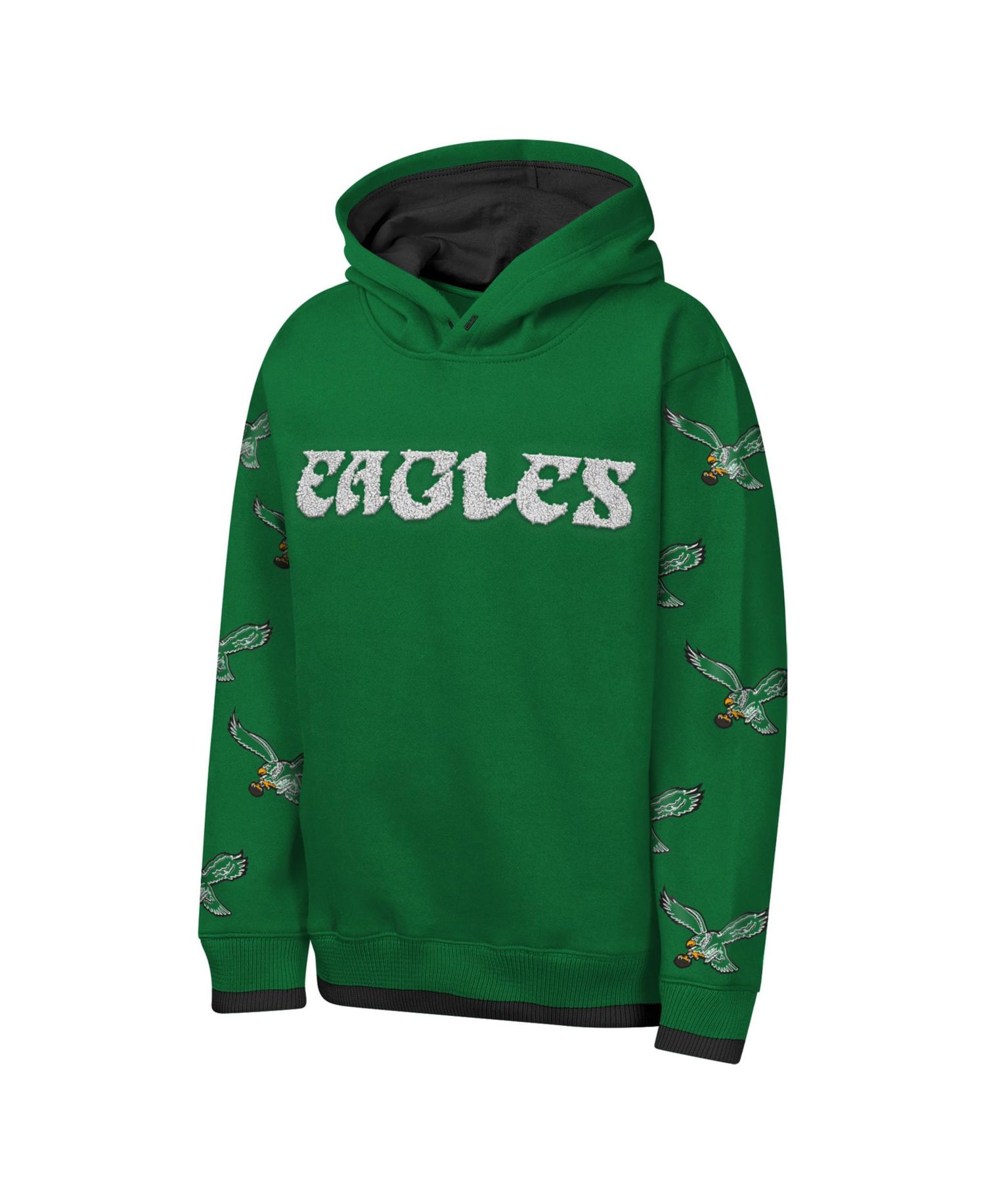 Big Boys and Girls Kelly Green Philadelphia Eagles Retro Draft Day Chenille Pullover Hoodie