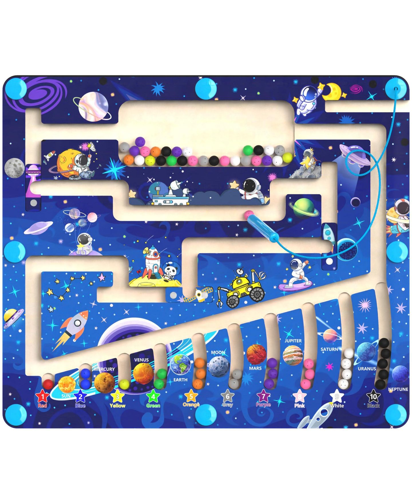 Детский пазл GNUADZ Magnetic Number Maze Montessori Wooden Puzzle, Ages 3+, цвет: Космический — фото 1