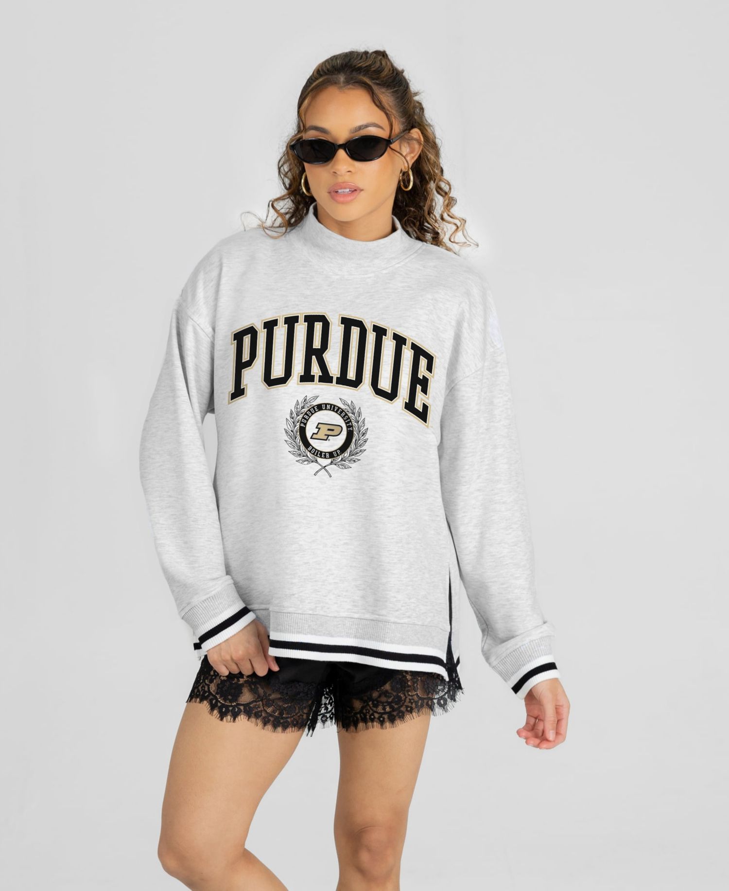 Women's Gray Purdue Boilermakers Rally Point Contrast Stripe Mock Neck Sweatshirt