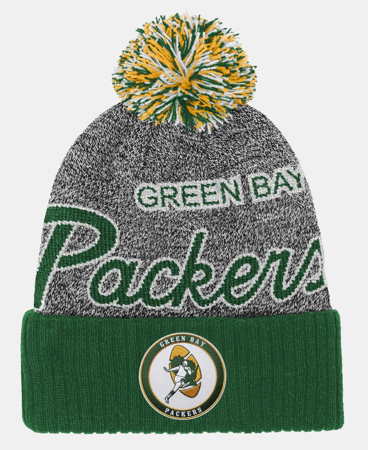 Big Boys and Girls Mitchell & Ness Green Green Bay Packers Cuffed Knit Hat with Puff