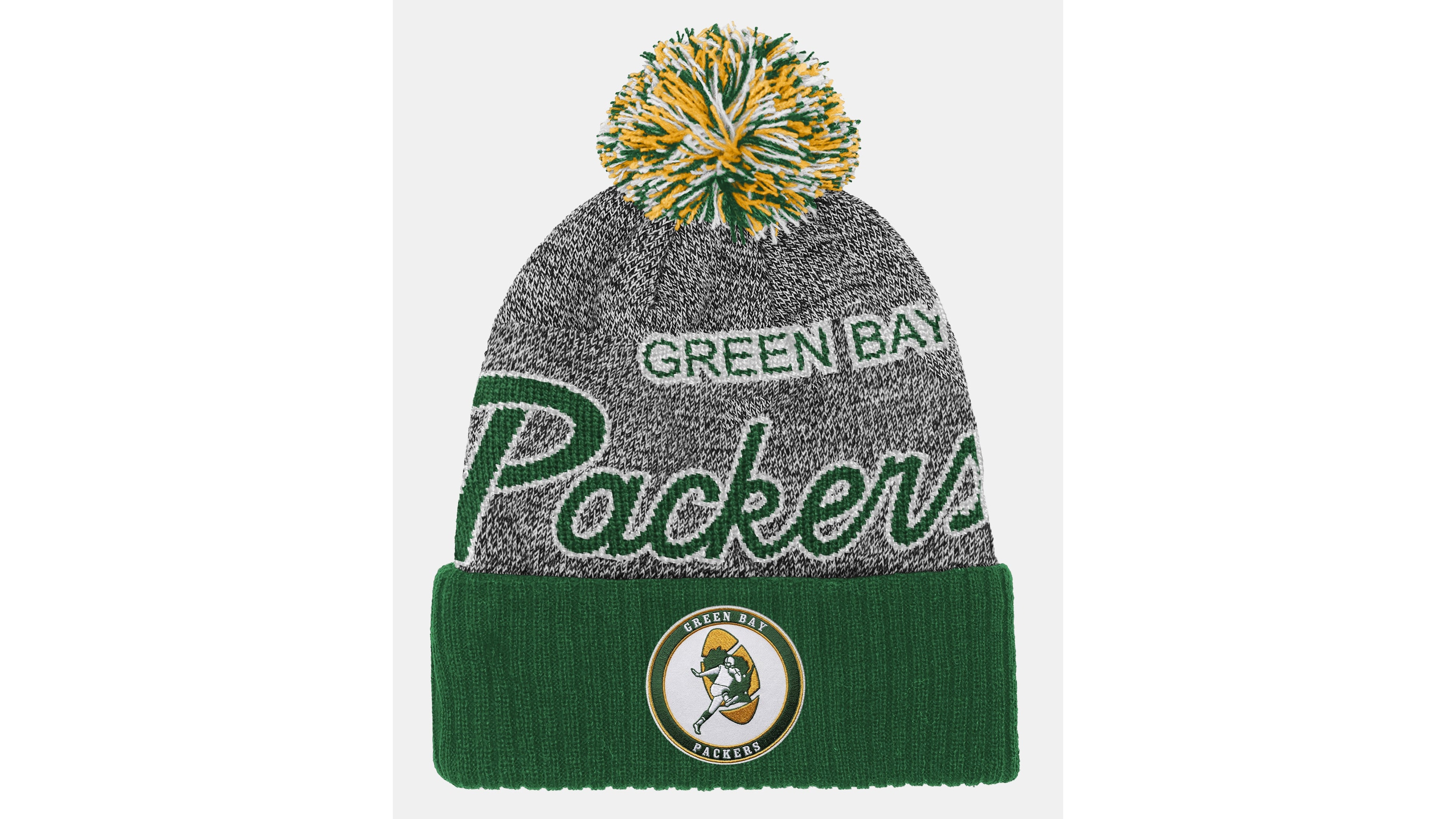 Big Boys and Girls Mitchell & Ness Green Green Bay Packers Cuffed Knit Hat with Puff