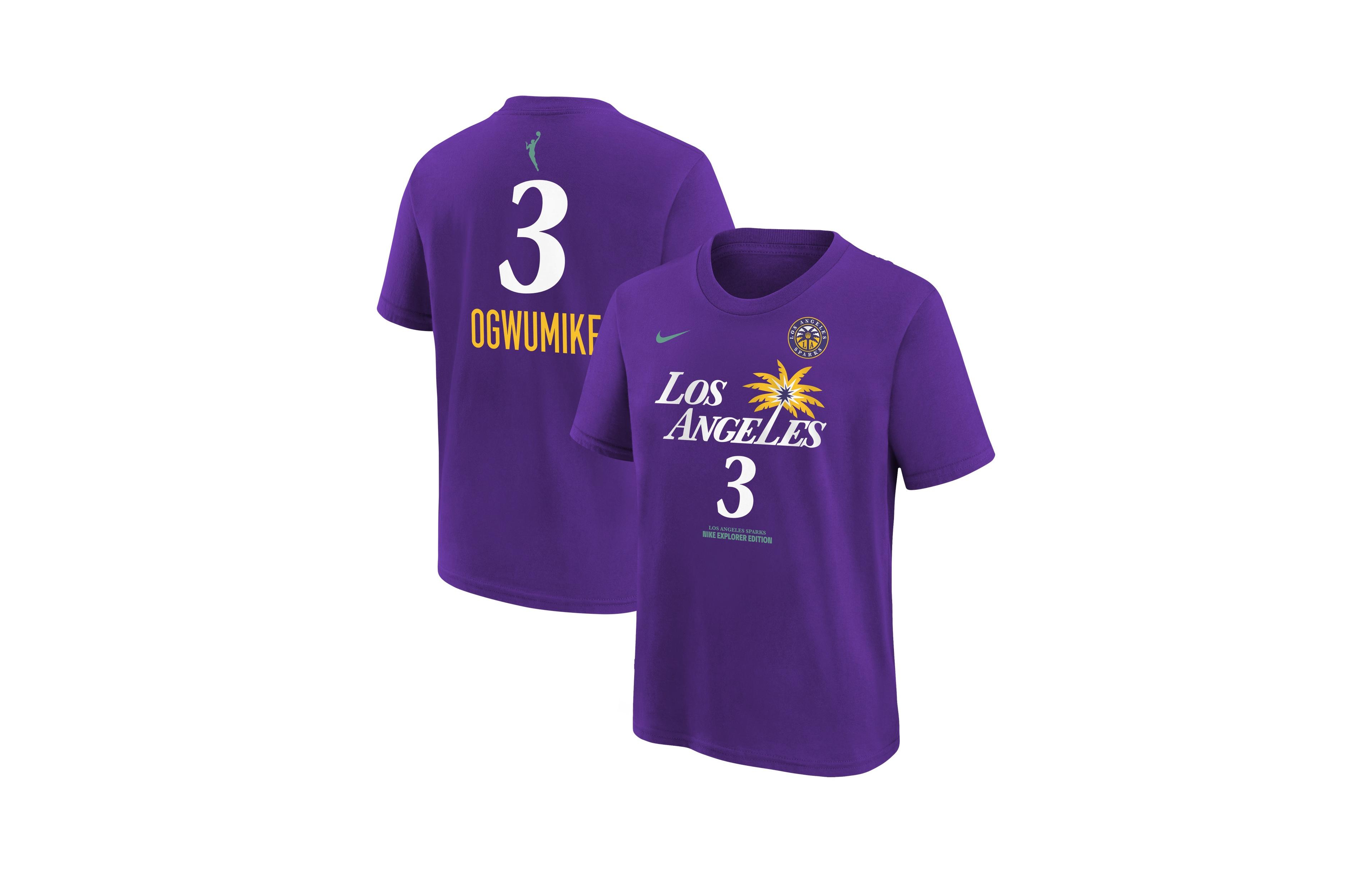 Nike Big Boys' and Girls' Nneka Ogwumike Purple Los Angeles Sparks Explorer Edition Name Number T-Shirt