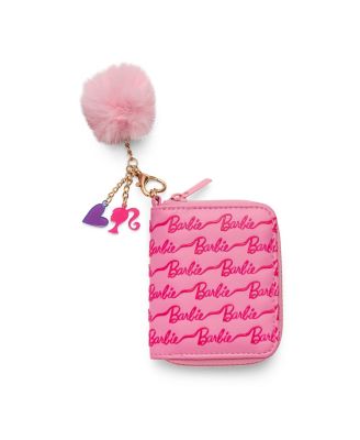 Ribbon Script Kids Zip Wallet with Pom Charm