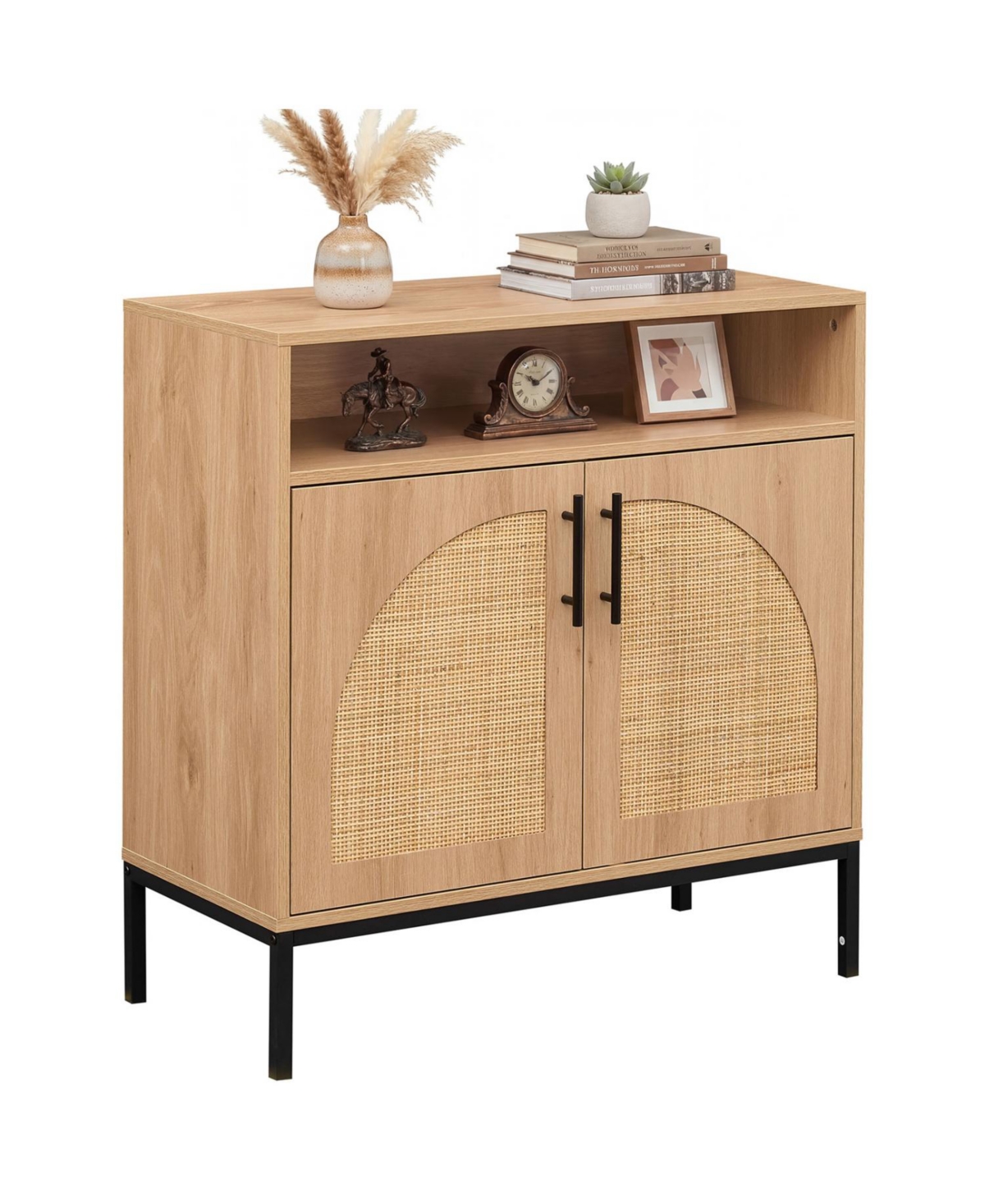 Mecale 32" Sideboard Buffet Cabinet with 2 Natural Rattan Decorated Doors and Adjustable