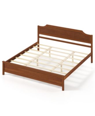 Multiple Size Solid Wood Platform Bed Frame with Headboard in Walnut King Size, Natural