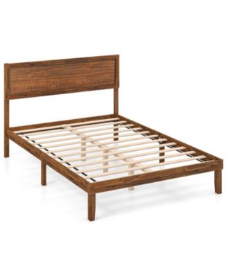 Twin Full Queen Size Bed Frame with Headboard and Wooden Slats Support Full Size, Walnut