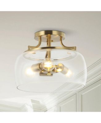 13.3" Gold 3-Light Modern Glass Semi Flush Mount Lamp Ceiling Light