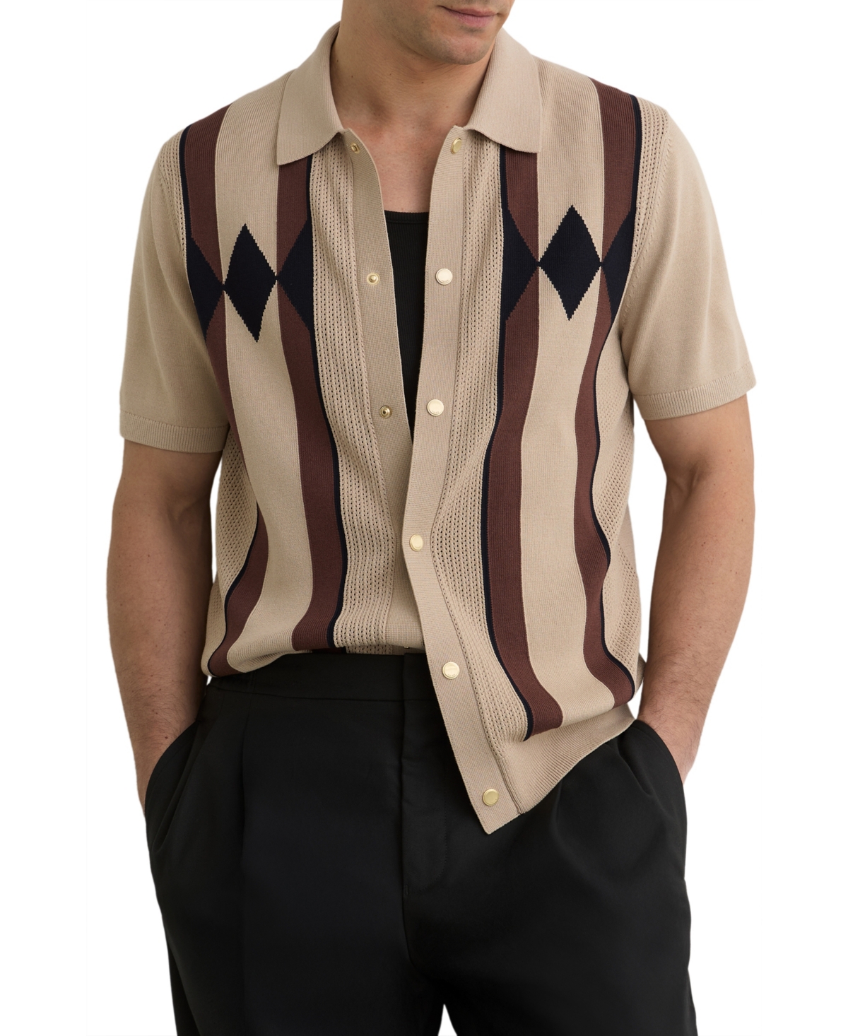 Reiss Men's Axis Argyle-knit Shirt In Camel Brown