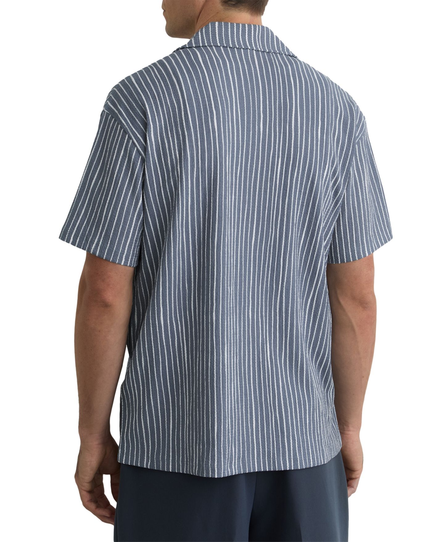 Мужская рубашка REISS Max Short-Sleeve Striped Cuban-Collar, цвет: Синий — фото 3
