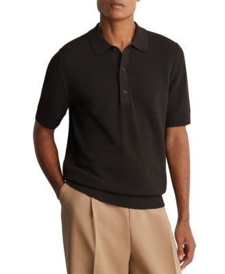 Men's Warren Basket-Stitch Knit Cotton-Blend Polo Shirt
