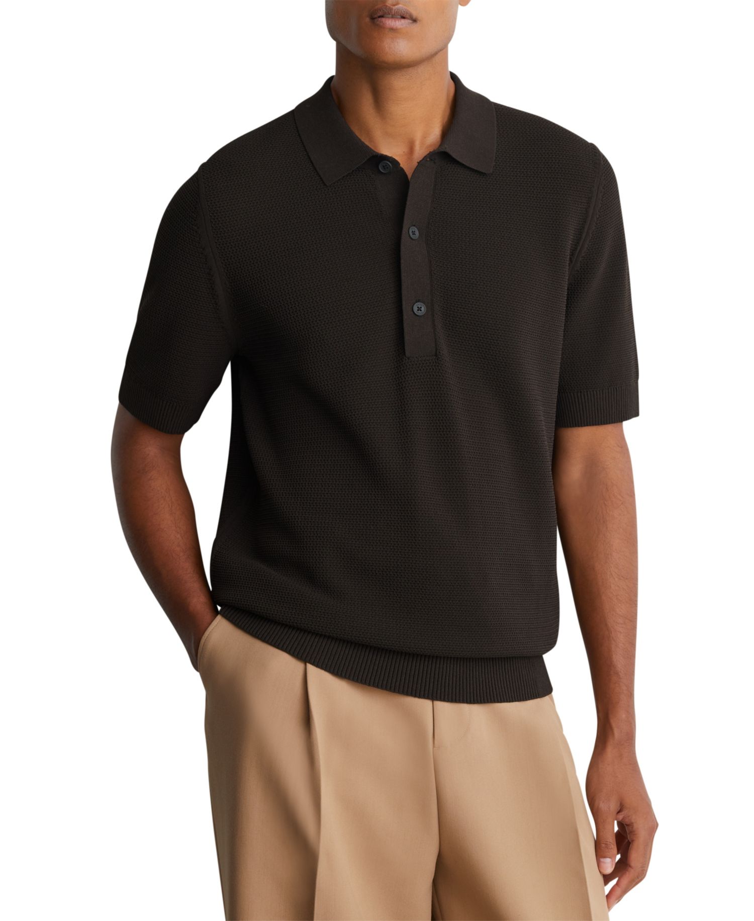 Men's Warren Basket-Stitch Knit Cotton-Blend Polo Shirt