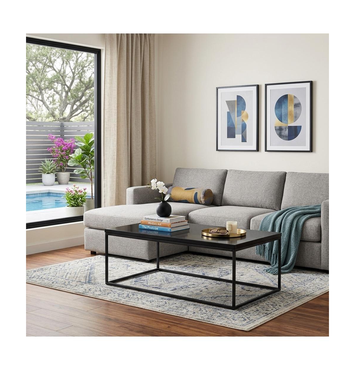HomeRoots 47" Wood And Metal Frame Coffee Table