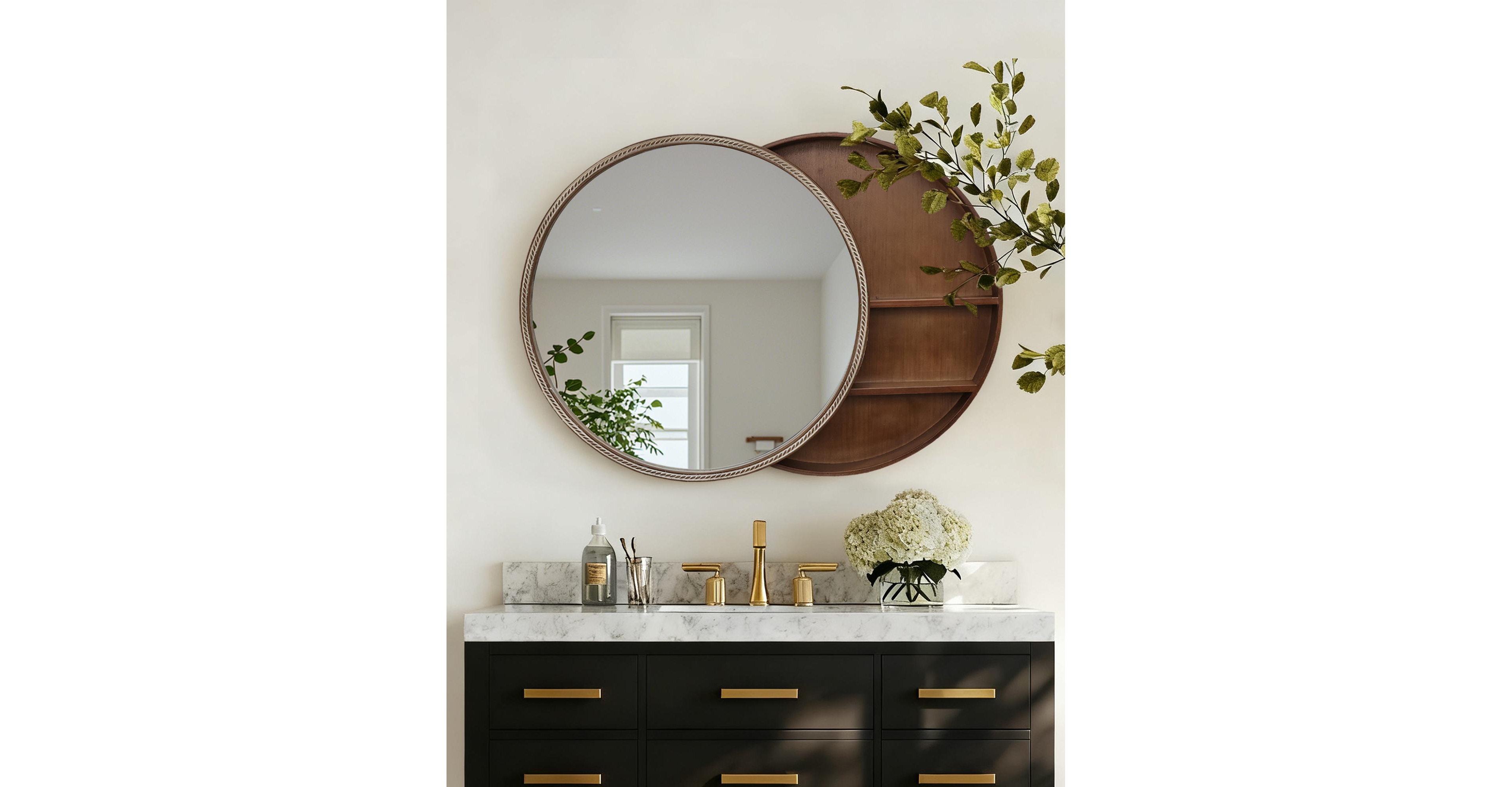 Laoties 23.6" Round Sliding Wall Mirror with Storage Cabinet for Bathroom and Bedroom