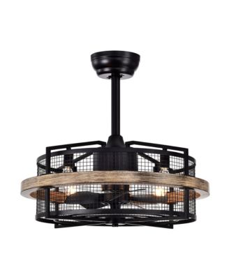 20" Farmhouse Black Metal Mesh Caged Ceiling Fan Chandelier with Remote and Light Kit