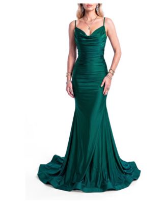 Women's Ruched Cowl Neck Mermaid Gown