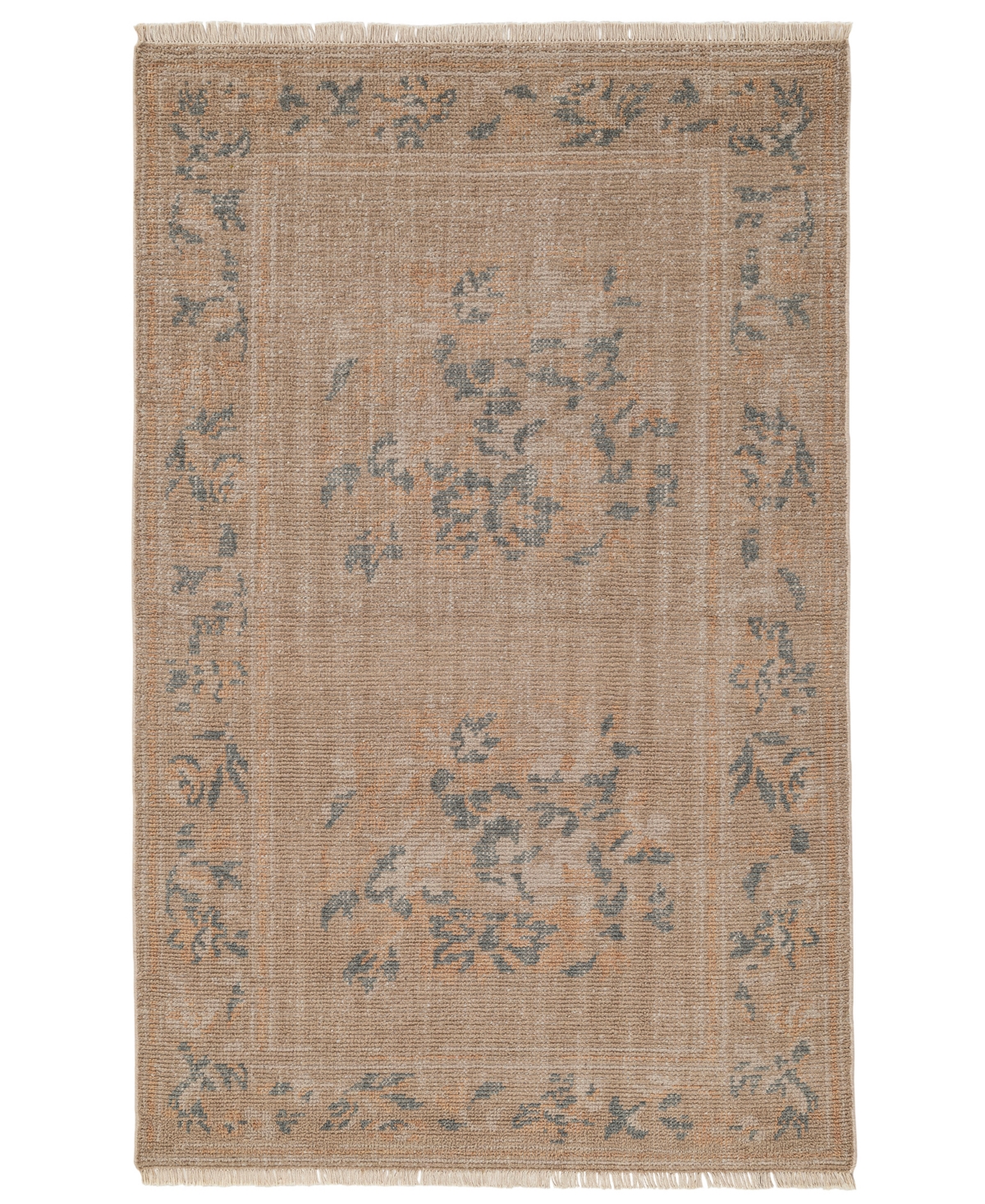 Mirae French Country Tan Wool Botanical Patterned Hand Knotted Rug - 2'x3'