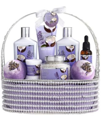 Lavender and Coconut Bath Gift Set for Women, Luxury Spa Gift Set, Fragrance and Self Care Skin Care Set in Pearl Basket