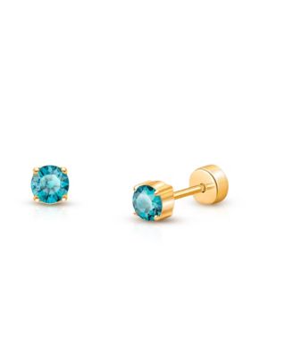 14K Gold on Titanium Crystal Birthstone Stud Screw Back Earrings